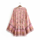 Boho Robe, Kimono Robe,  Beach Cover up, Pink and Yellow Flower