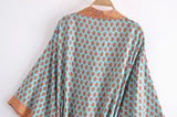 Boho Kimono Robe – “Sahara Dream” Tribal Print Long Cover-Up in Coral & Teal