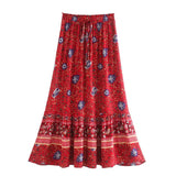 Boho Skirt, Hippie Skirts, Midi Skirt, Wild Flower in Red and Navy