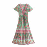 Boho Maxi Dress – Summer Dress – 'Seabreeze Bloom' Sundress in Green, Pink & Blue