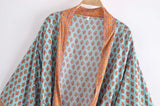 Boho Kimono Robe – “Sahara Dream” Tribal Print Long Cover-Up in Coral & Teal