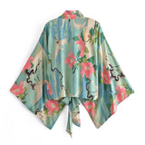 Kimono Robe – “Lily” Boho Short Cover-Up in Peony Green Floral