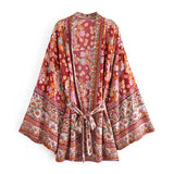 Bohemian Kimono Robe – “Gabriella” Currant Red Short Cover-Up for Beach or Lounge