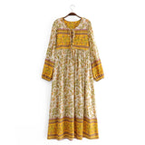 Boho Maxi Gown – “Wild Orchid” Loose Flowing Dress in Yellow
