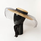 Boho Hat - Summer Hats, Sun Hat, Beach Hat - Wide Brim Straw Hat, Vintage Style with Long Ribbon Mesh Darcy
