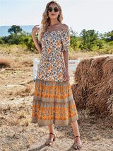 Boho Maxi Dress - Summer Dress – “Golden Field” Off-Shoulder Floral Midi Sundress