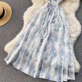 Vintage Dress - Boho Maxi Dress - Floral Print French Women Dress - Summer Strappy Dress Eloise
