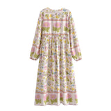 Bohemian Maxi Dress – “Buttercup Reverie” Pastel Floral Long Sleeve Boho Maxi Dress