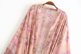 Boho Robe, Kimono Robe,  Beach Cover up, Pink and Yellow Flower