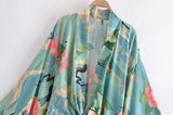 Kimono Robe – “Lily” Boho Short Cover-Up in Peony Green Floral