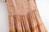 Boho Mini Dress – “Orchid Mosaic” Floral V-Neck Short Sleeve Mini Dress