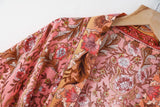 Boho Robe, Kimono Robe, Beach Cover up, Feather Paisley in Brown Blue Pink Purple