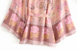 Boho Robe, Kimono Robe,  Beach Cover up, Pink and Yellow Flower