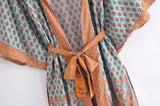 Boho Kimono Robe – “Sahara Dream” Tribal Print Long Cover-Up in Coral & Teal