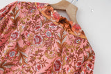 Boho Robe, Kimono Robe, Beach Cover up, Feather Paisley in Brown Blue Pink Purple