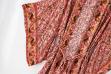 Boho Robe, Kimono Robe, Beach Cover up, Feather Paisley in Brown Blue Pink Purple