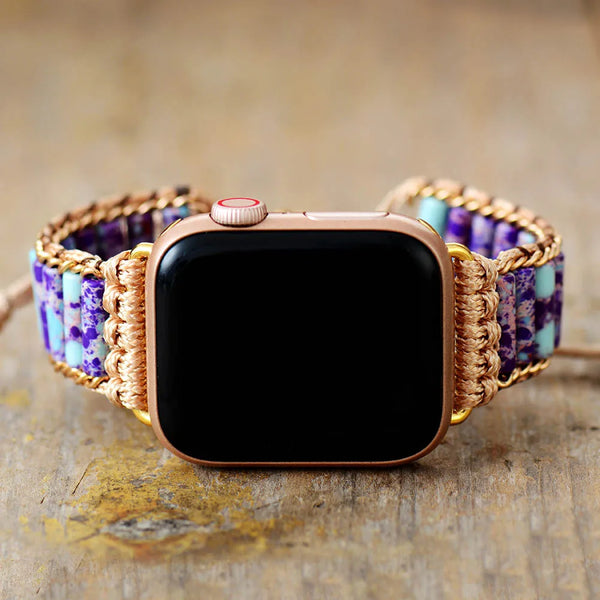 Boho Apple Watch Band - Semiprecious Lapis Beaded Wrist Bracelet Rope Strap