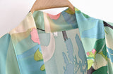 Kimono Robe – “Lily” Boho Short Cover-Up in Peony Green Floral