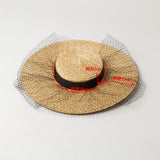 Boho Hat - Summer Hats, Sun Hat, Beach Hat - Wide Brim Straw Hat, Vintage Style with Long Ribbon Mesh Darcy