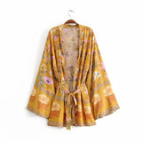 Boho Robe, Kimono Robe,  Beach Cover up, Pink and Yellow Flower