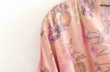 Boho Robe, Kimono Robe,  Beach Cover up, Pink and Yellow Flower