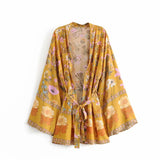 Boho Robe, Kimono Robe,  Beach Cover up, Pink and Yellow Flower