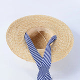 Boho Sun Beach Hat - Wide Striped Ribbon Straw Hat