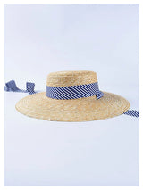 Boho Sun Beach Hat - Wide Striped Ribbon Straw Hat