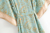 Boho Robe, Kimono Robe, Beach Cover up, Grass Green Flower