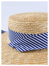 Boho Sun Beach Hat - Wide Striped Ribbon Straw Hat