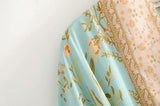 Boho Robe, Kimono Robe, Beach Cover up, Grass Green Flower