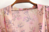 Boho Robe, Kimono Robe,  Beach Cover up, Pink and Yellow Flower