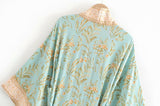 Boho Robe, Kimono Robe, Beach Cover up, Grass Green Flower