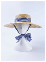 Boho Sun Beach Hat - Wide Striped Ribbon Straw Hat