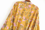 Boho Robe, Kimono Robe,  Beach Cover up, Pink and Yellow Flower