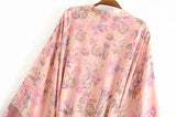 Boho Robe, Kimono Robe,  Beach Cover up, Pink and Yellow Flower
