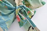 Kimono Robe – “Lily” Boho Short Cover-Up in Peony Green Floral