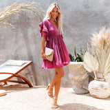 Boho Mini Dress – Boho White Dres – “Bare Grace” Deep V Ruffle Sleeve Mini Sundress