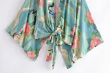 Kimono Robe – “Lily” Boho Short Cover-Up in Peony Green Floral