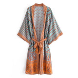 Boho Kimono Robe – “Sahara Dream” Tribal Print Long Cover-Up in Coral & Teal