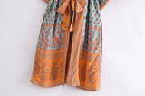 Boho Kimono Robe – “Sahara Dream” Tribal Print Long Cover-Up in Coral & Teal