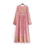 Boho Maxi Gown – “Blue Pink Sky” Loose Flowing Dress for Women