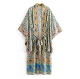 Boho Robe, Kimono Robe, Beach Cover up, Feather Paisley in Brown Blue Pink Purple