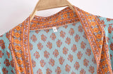 Boho Kimono Robe – “Sahara Dream” Tribal Print Long Cover-Up in Coral & Teal
