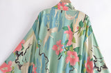 Kimono Robe – “Lily” Boho Short Cover-Up in Peony Green Floral