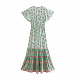 Bohemian Maxi Dress – “Meadow Breeze” Flowy Summer Sundress in Mint & Pink Floral