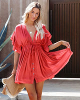 Boho Mini Dress – Boho White Dres – “Bare Grace” Deep V Ruffle Sleeve Mini Sundress