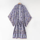 Boho Robe, Kimono Robe, Beach Cover up, Feather Paisley in Brown Blue Pink Purple