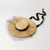Boho Hat - Summer Hats, Sun Hat, Beach Hat - Wide Brim Straw Hat, Vintage Style with Long Ribbon Mesh Darcy