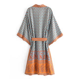 Boho Kimono Robe – “Sahara Dream” Tribal Print Long Cover-Up in Coral & Teal